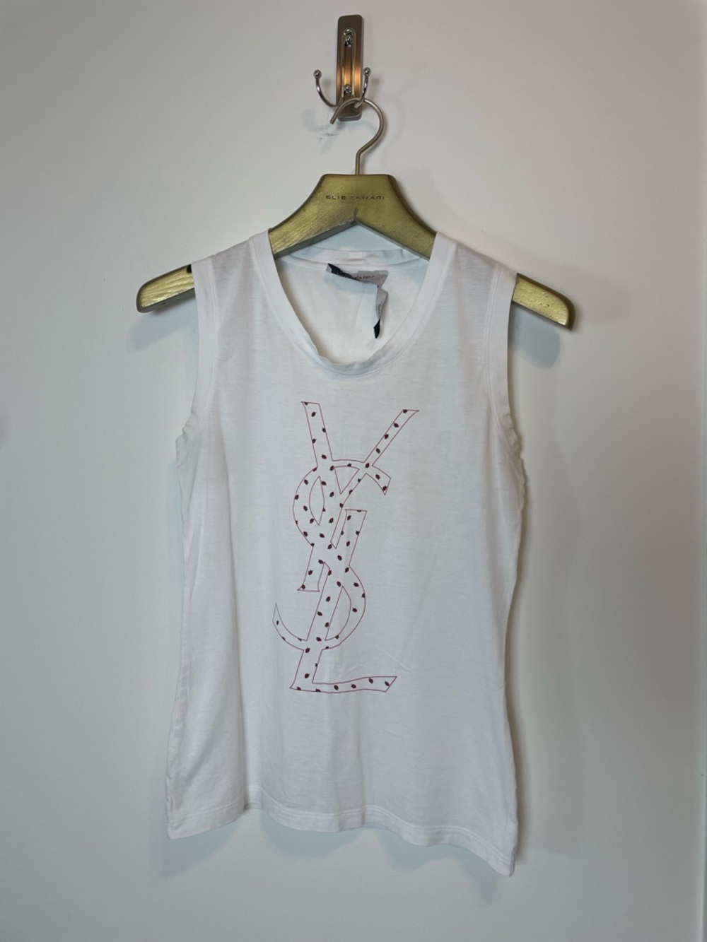 YSL Yves Saint Laurent Logo Graphic Sleeveless Strawberry T-Shirt Top Blouse \ S - Picture 2 of 10